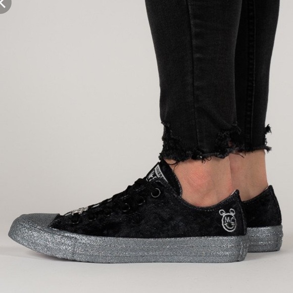 🌿Sale🌿 Conv&Miley Ctas OX Velvet Black Silver Women's Size 6 AUTHENTIC 563722C - Picture 3 of 8